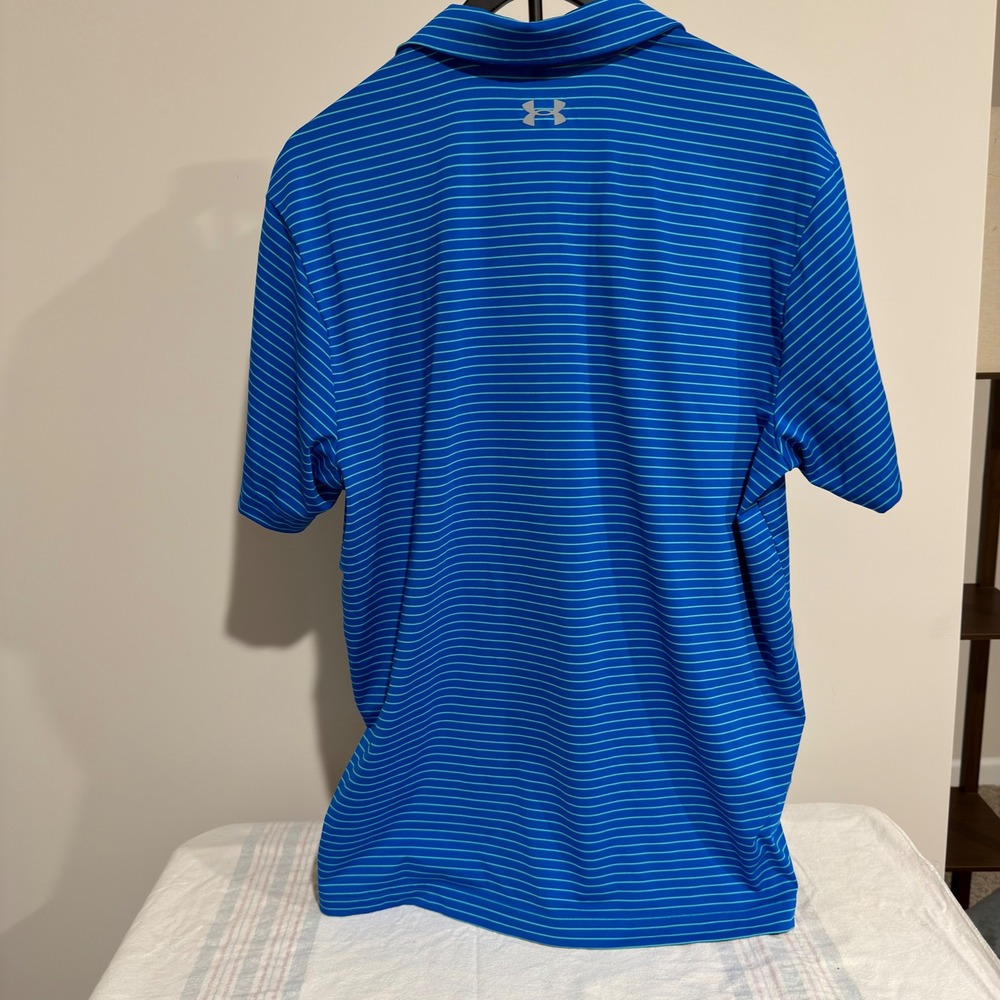 Under Armour Mens XL HeatGear Blue Teal Striped Loose Fit Golf Polo Shirt - Picture 6 of 8